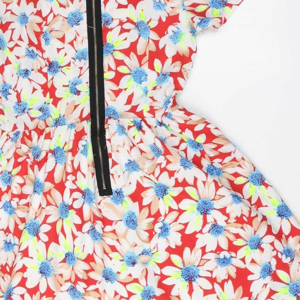 Sugarhill Womens Multicoloured Floral Polyester Skater Dress Size 10 Round Neck