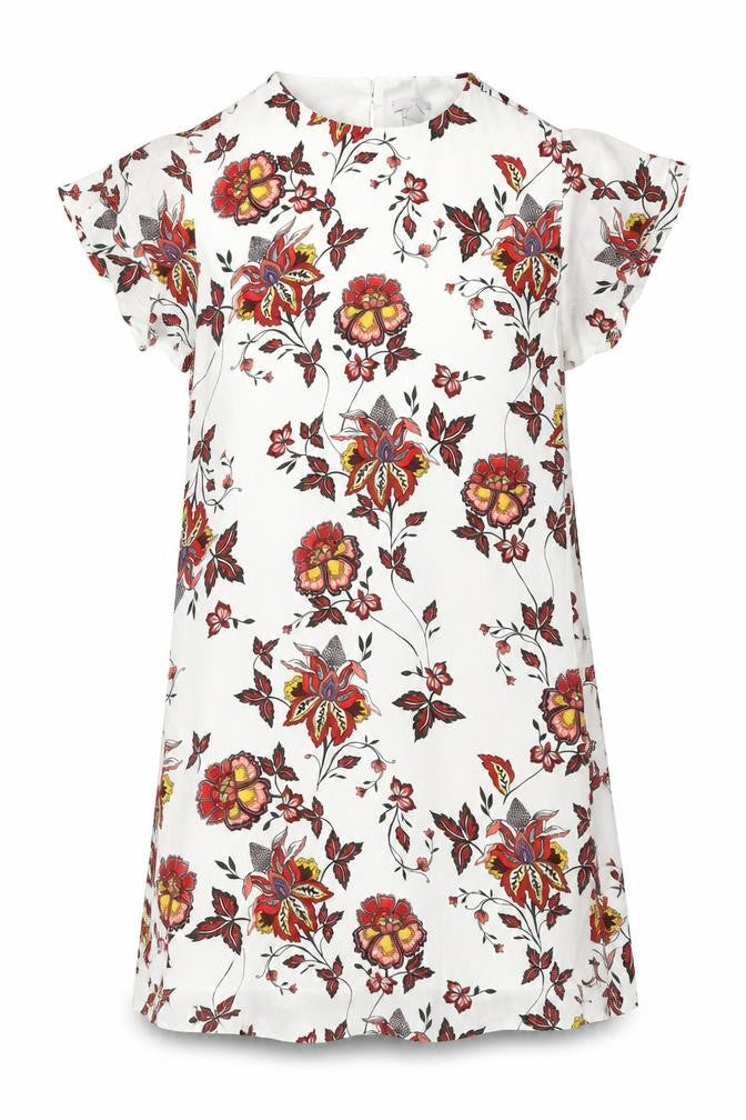 H&M Womens White Floral Polyester A-Line Size 8 Round Neck