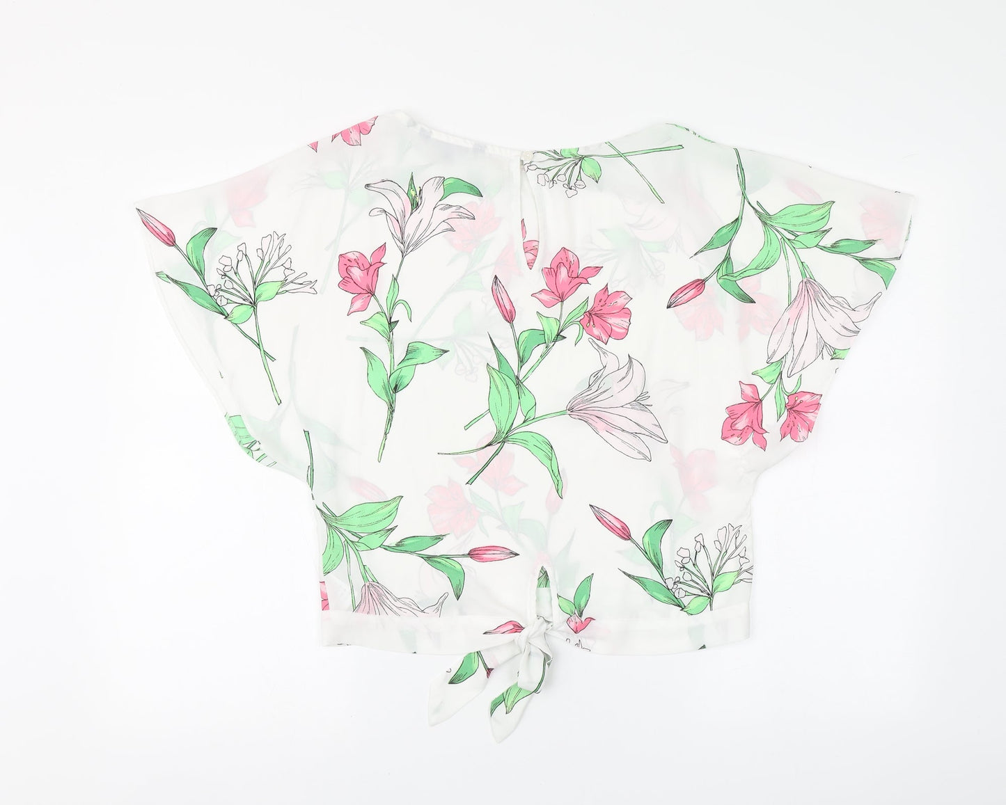 Debenhams Womens White Floral Polyester Basic Blouse Size 8 Round Neck
