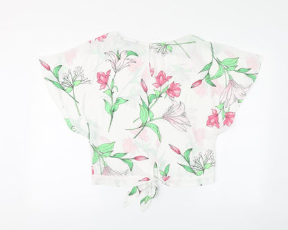 Debenhams Womens White Floral Polyester Basic Blouse Size 8 Round Neck