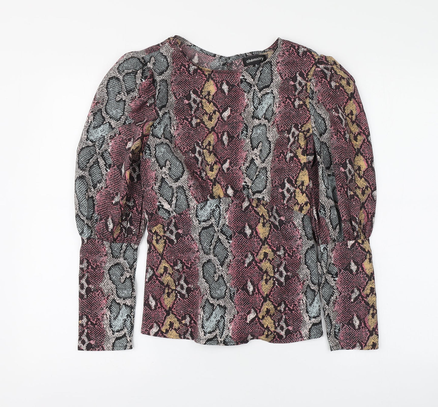 Chemistry Womens Pink Animal Print Polyester Basic Blouse Size 8 Round Neck
