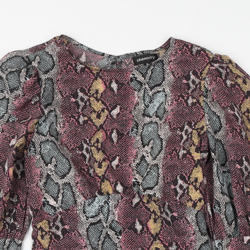 Chemistry Womens Pink Animal Print Polyester Basic Blouse Size 8 Round Neck