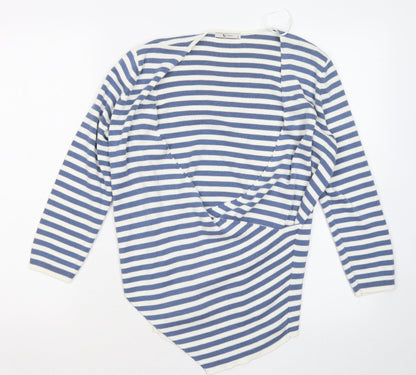 Tu Womens Blue Scoop Neck Striped Cotton Pullover Jumper Size 12