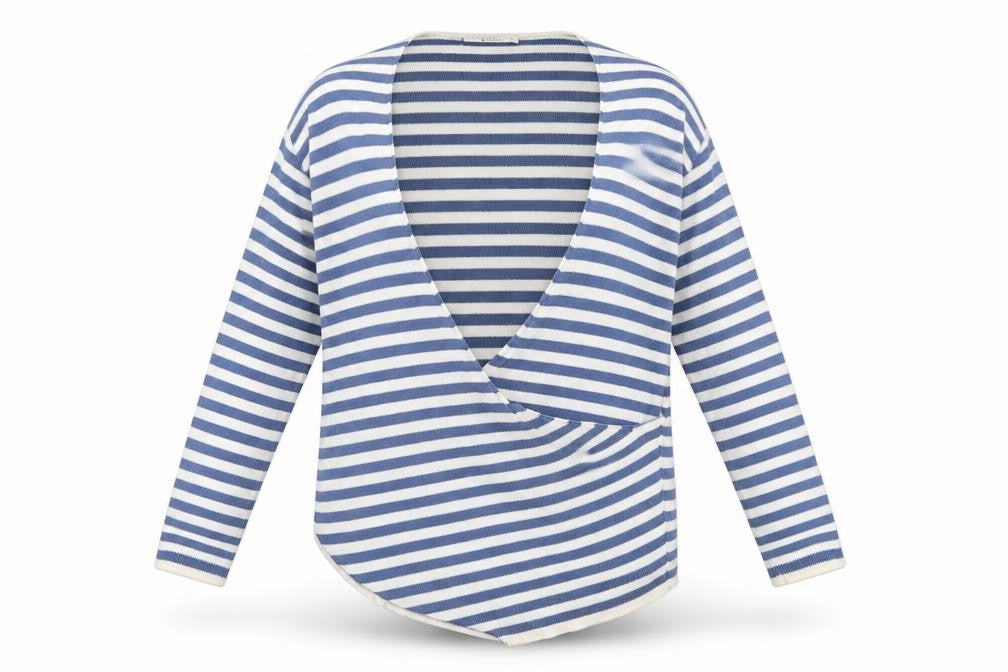 TU Womens Blue Scoop Neck Striped Cotton Pullover Jumper Size 12