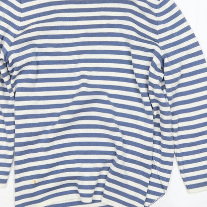 Tu Womens Blue Scoop Neck Striped Cotton Pullover Jumper Size 12