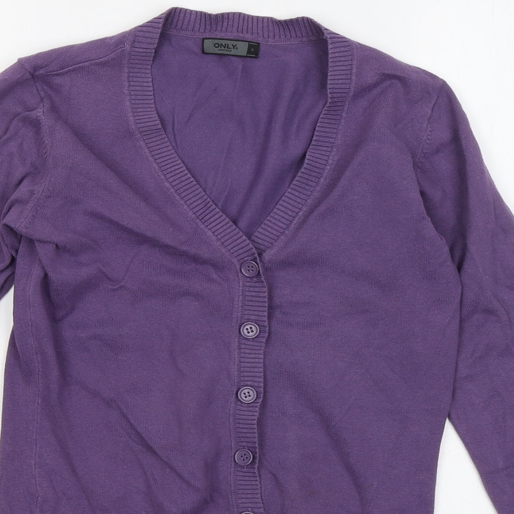 Only Womens Purple V-Neck Cotton Cardigan Jumper Size S