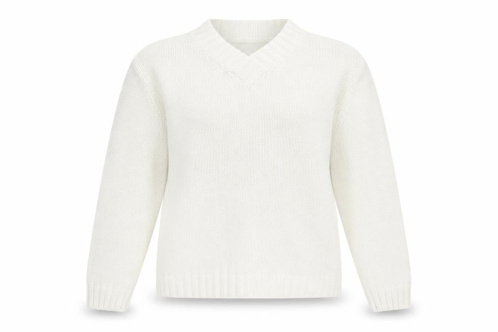 Liz Claiborne Womens White V-Neck Acrylic Pullover Jumper Size M