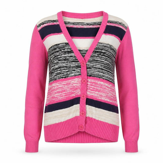 Divided by H&M Womens Multicoloured Round Neck Geometric Cotton Cardigan Jumper Size 4