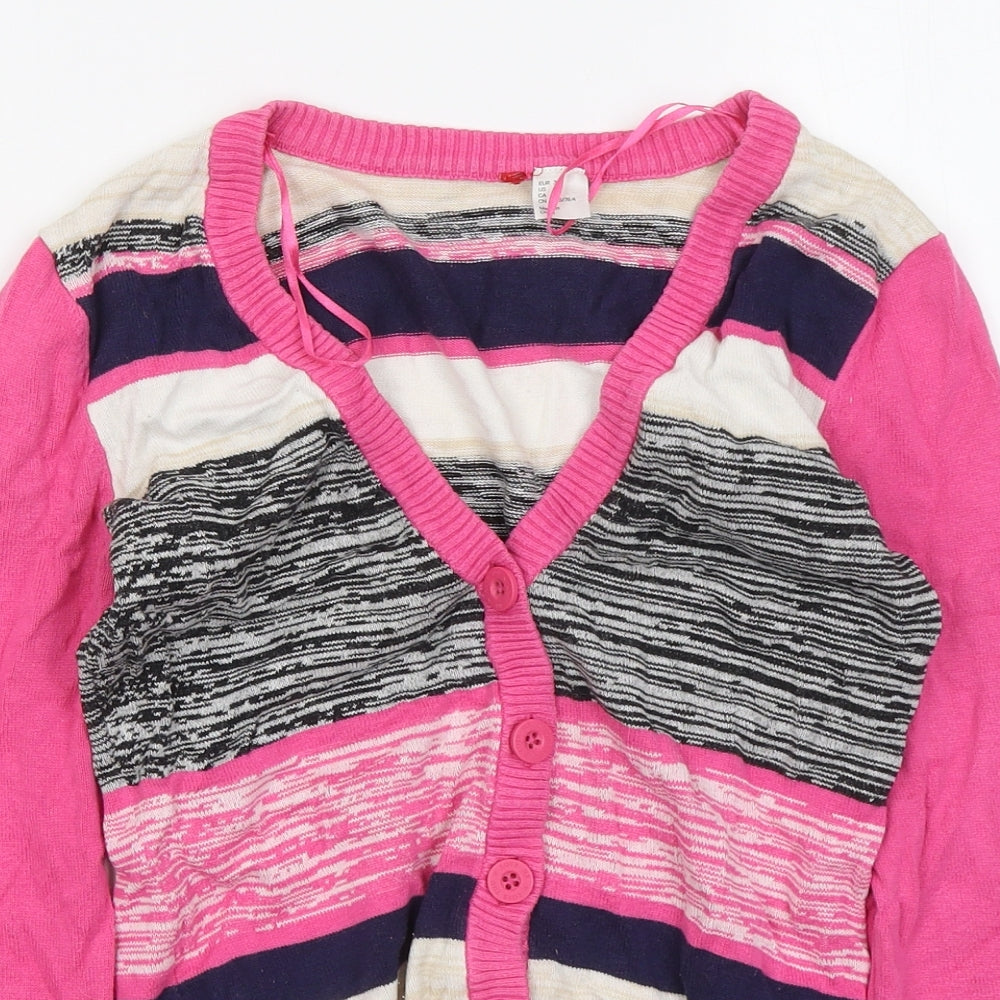 Divided by H&M Womens Multicoloured Round Neck Geometric Cotton Cardigan Jumper Size 4