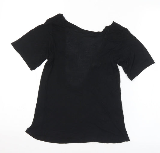H&M Womens Black Modal Basic T-Shirt Size 6 Round Neck - Sheer
