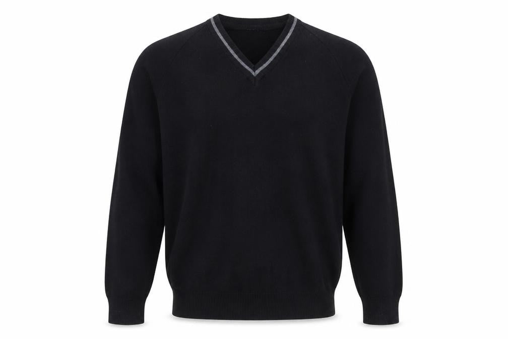 magic fit Mens Black V-Neck Acrylic Pullover Jumper Size S