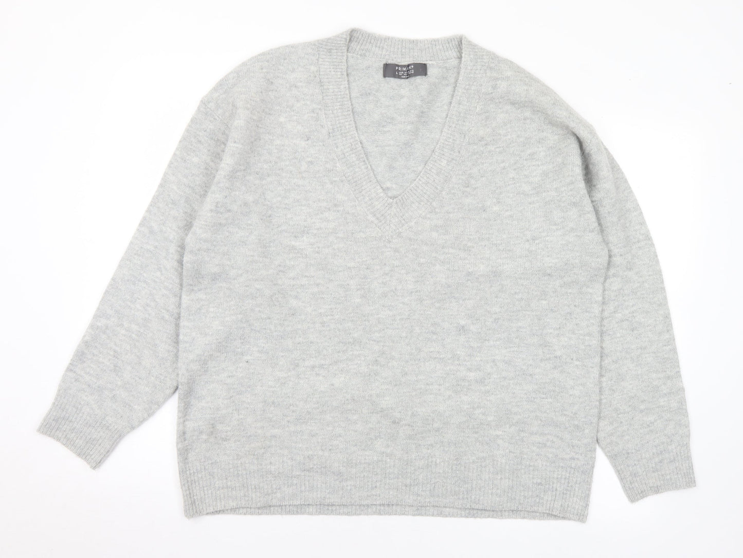 Primark Womens Grey V-Neck Acrylic Pullover Jumper Size 14 - 14-16