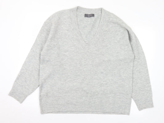 Primark Womens Grey V-Neck Acrylic Pullover Jumper Size 14 - 14-16