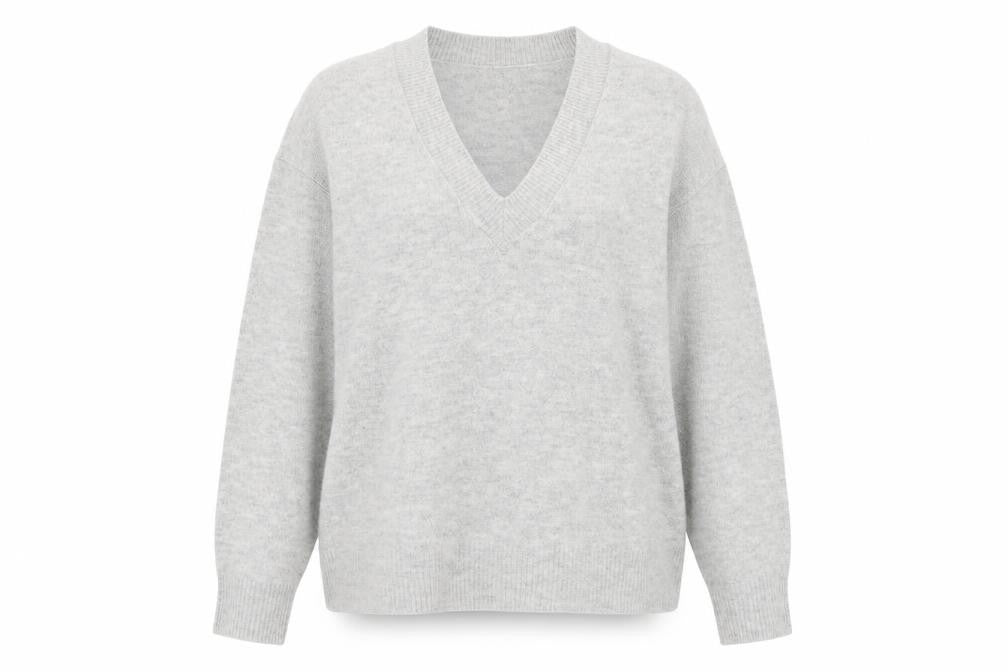 Primark Womens Grey V-Neck Acrylic Pullover Jumper Size 14 - 14-16