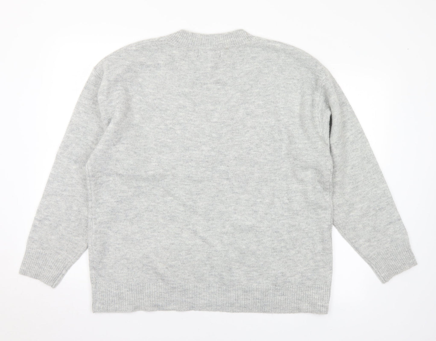 Primark Womens Grey V-Neck Acrylic Pullover Jumper Size 14 - 14-16
