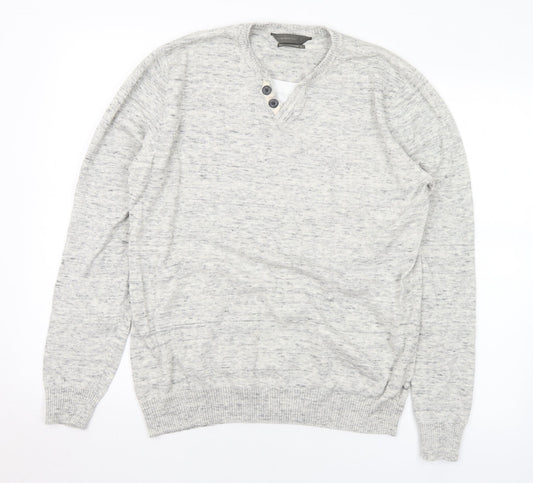 Cedar Wood State Womens Grey V-Neck Cotton Pullover Jumper Size L