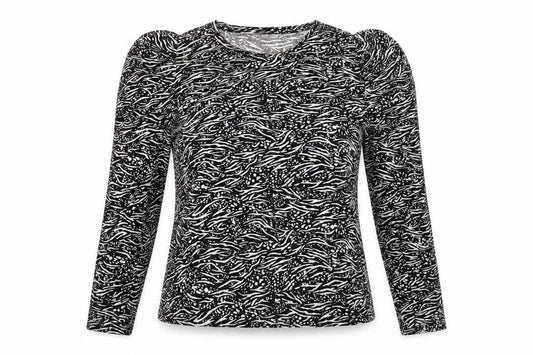 F&F Womens Black Geometric Polyester Basic Blouse Size 8 Round Neck