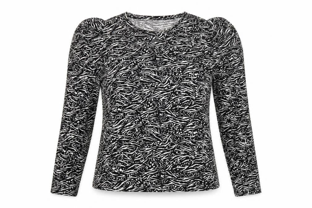 F&F Womens Black Geometric Polyester Basic Blouse Size 8 Round Neck
