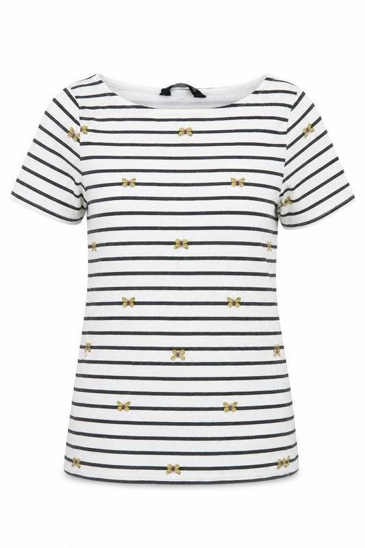 F&F Womens Multicoloured Striped Cotton Basic T-Shirt Size 6 Boat Neck