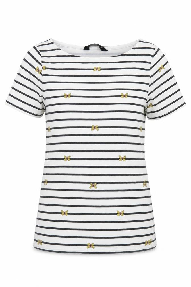 F&F Womens Multicoloured Striped Cotton Basic T-Shirt Size 6 Boat Neck