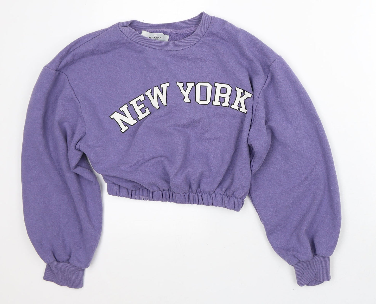 Pull&Bear Womens Purple Cotton Pullover Sweatshirt Size M - Cropped