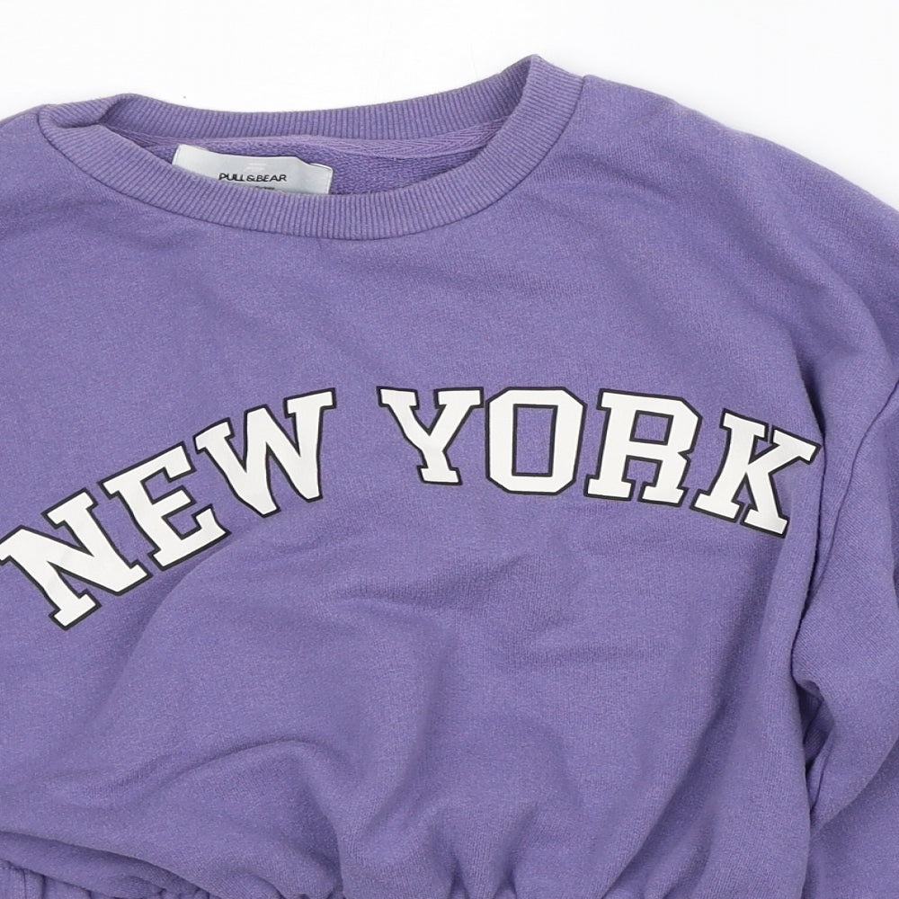 Pull&Bear Womens Purple Cotton Pullover Sweatshirt Size M - Cropped