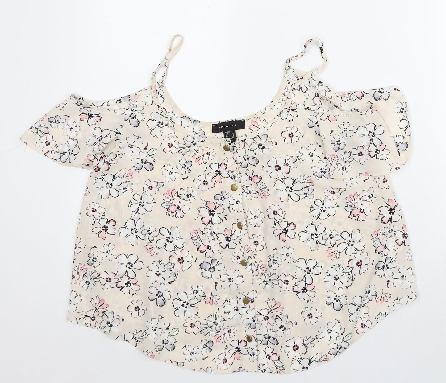 Atmosphere Womens Beige Floral Polyester Basic Blouse Size 12 Round Neck
