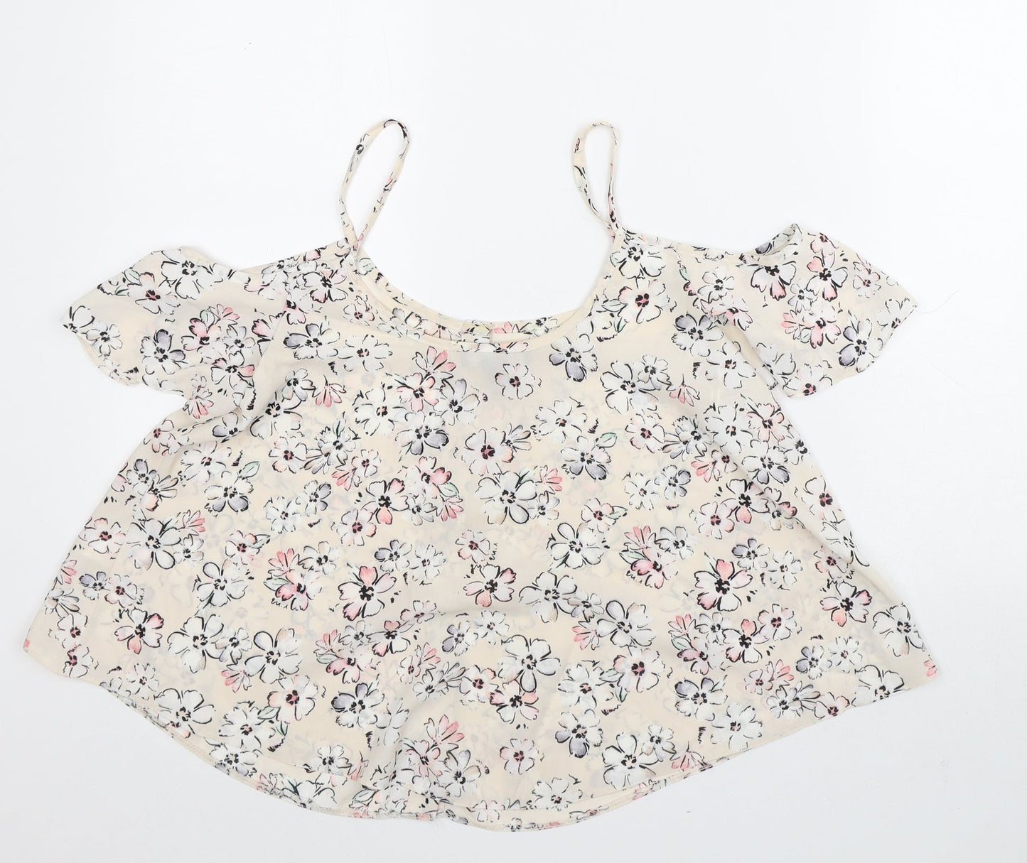Atmosphere Womens Beige Floral Polyester Basic Blouse Size 12 Round Neck