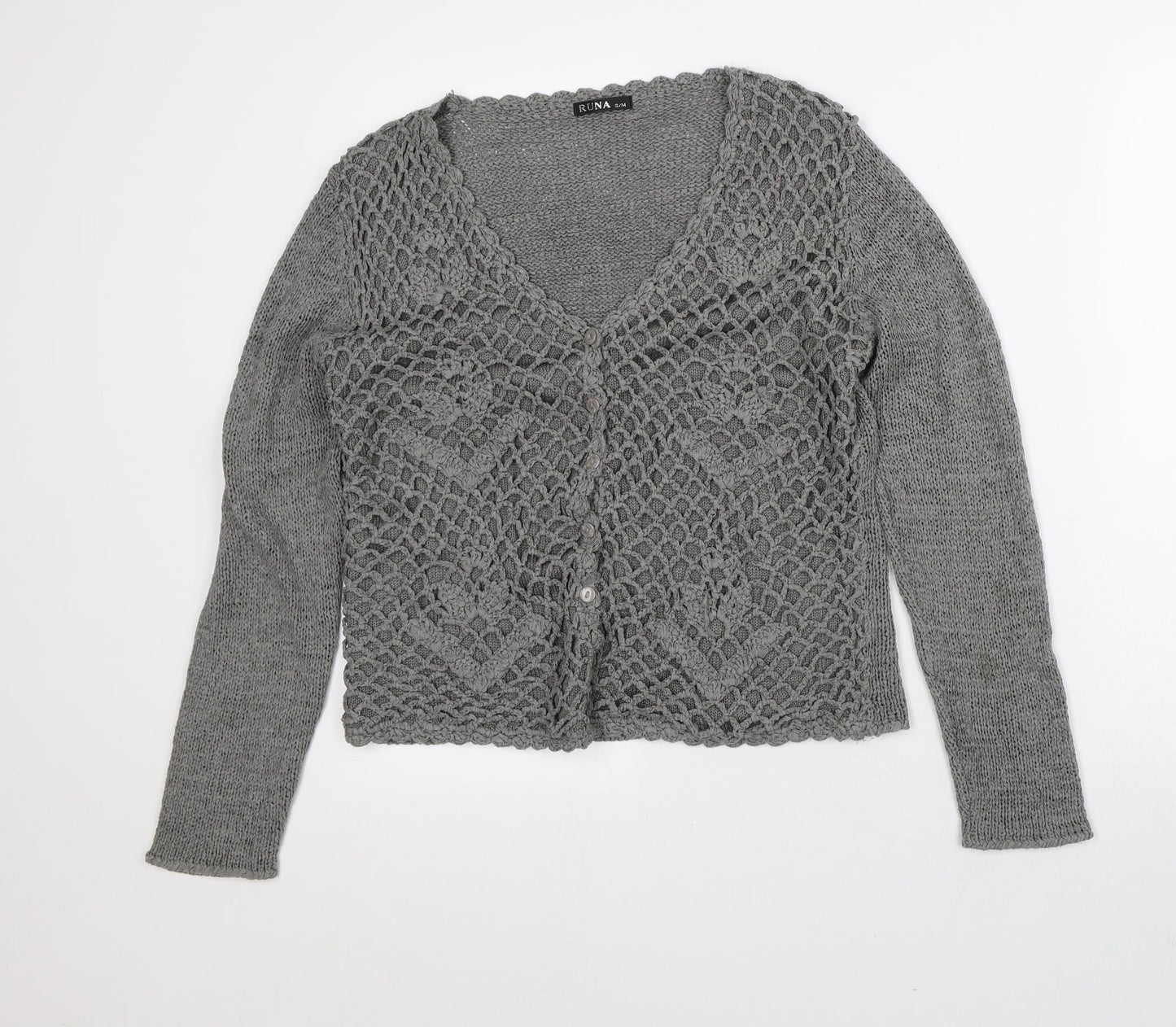 Runa Womens Grey V-Neck Cotton Pullover Jumper Size S