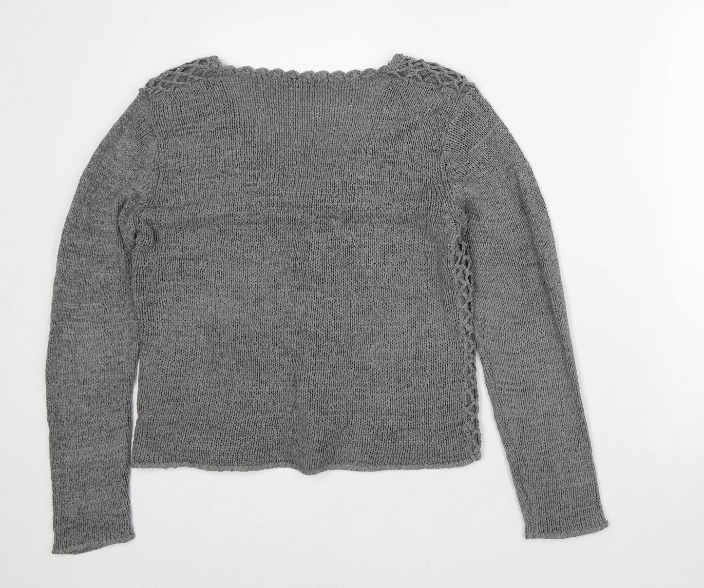 Runa Womens Grey V-Neck Cotton Pullover Jumper Size S