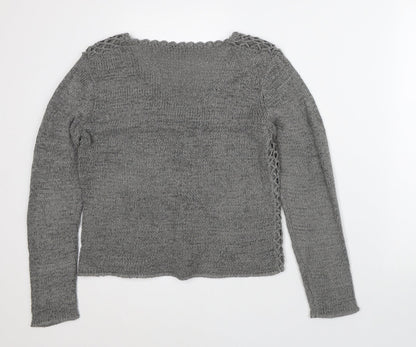 Runa Womens Grey V-Neck Cotton Pullover Jumper Size S