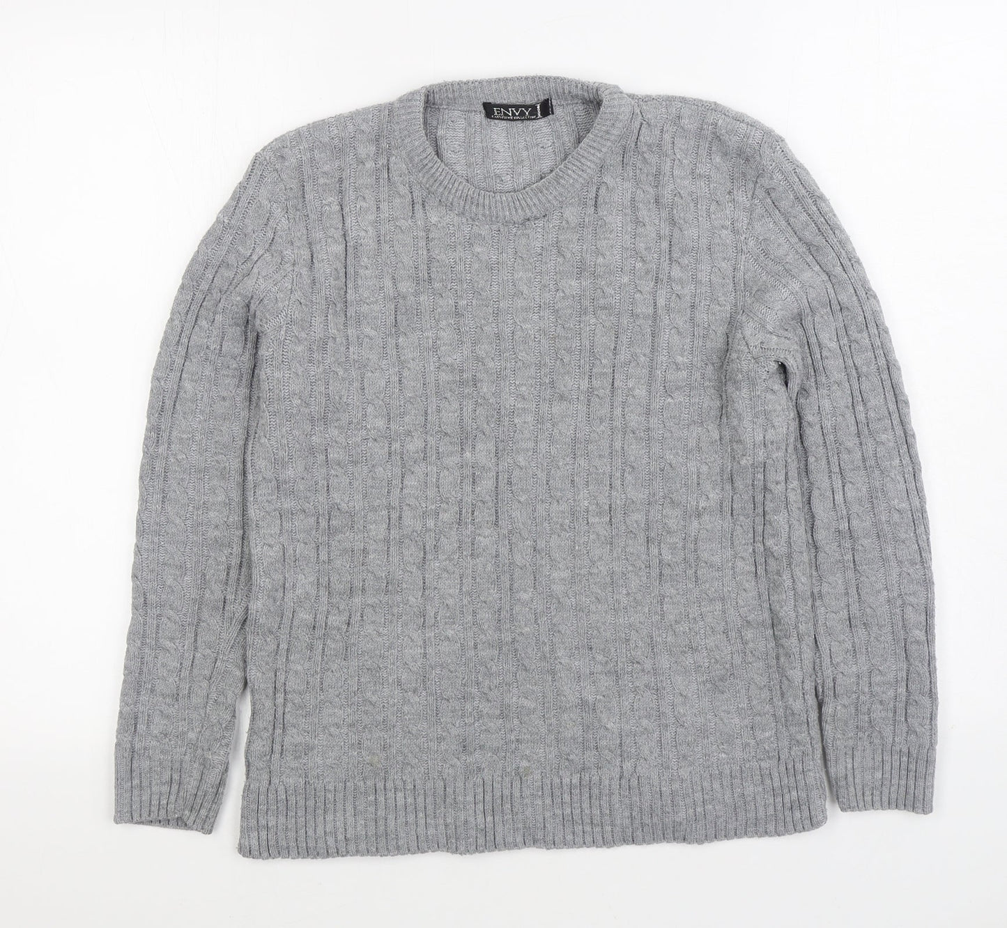 Envy Womens Grey Round Neck Acrylic Pullover Jumper Size XL