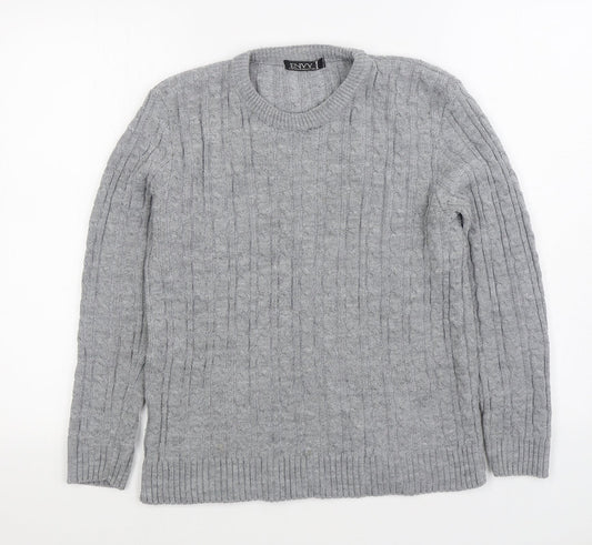 Envy Womens Grey Round Neck Acrylic Pullover Jumper Size XL