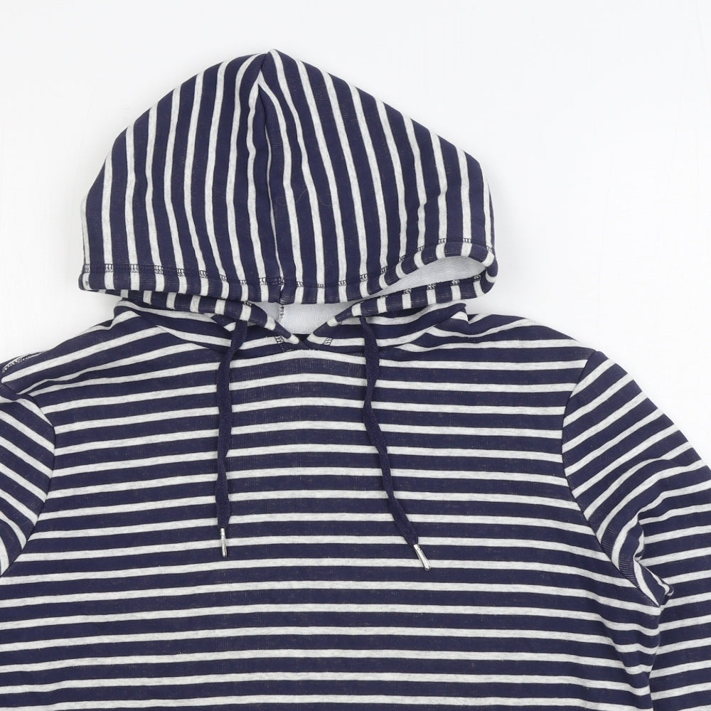 TU Womens Blue Striped Polyester Pullover Hoodie Size 12 Pullover