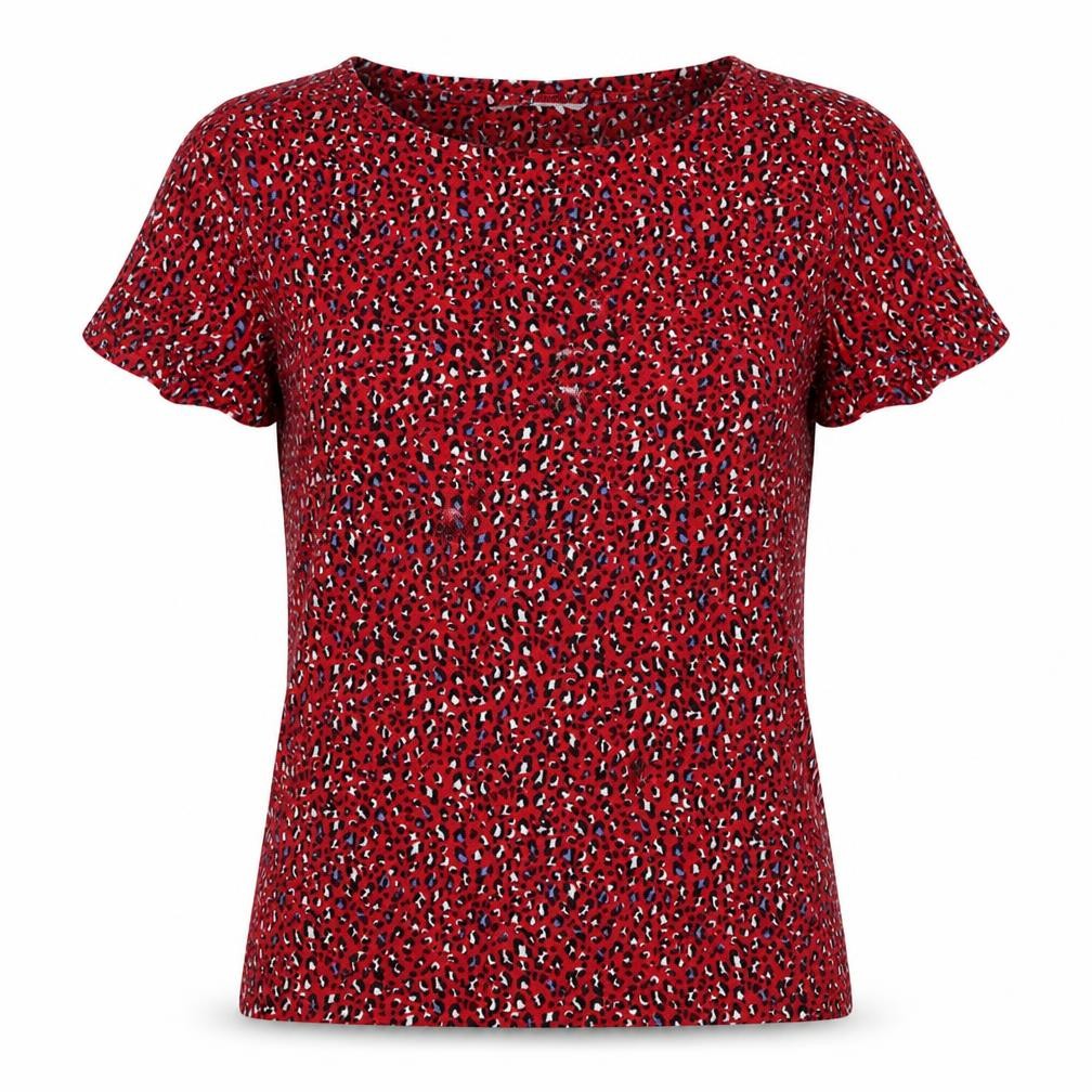Marks & Spencer Womens Red Animal Print Viscose Basic T-Shirt Size 10 Boat Neck