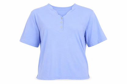 Avant Garde Womens Blue Polyester Basic T-Shirt Size L V-Neck