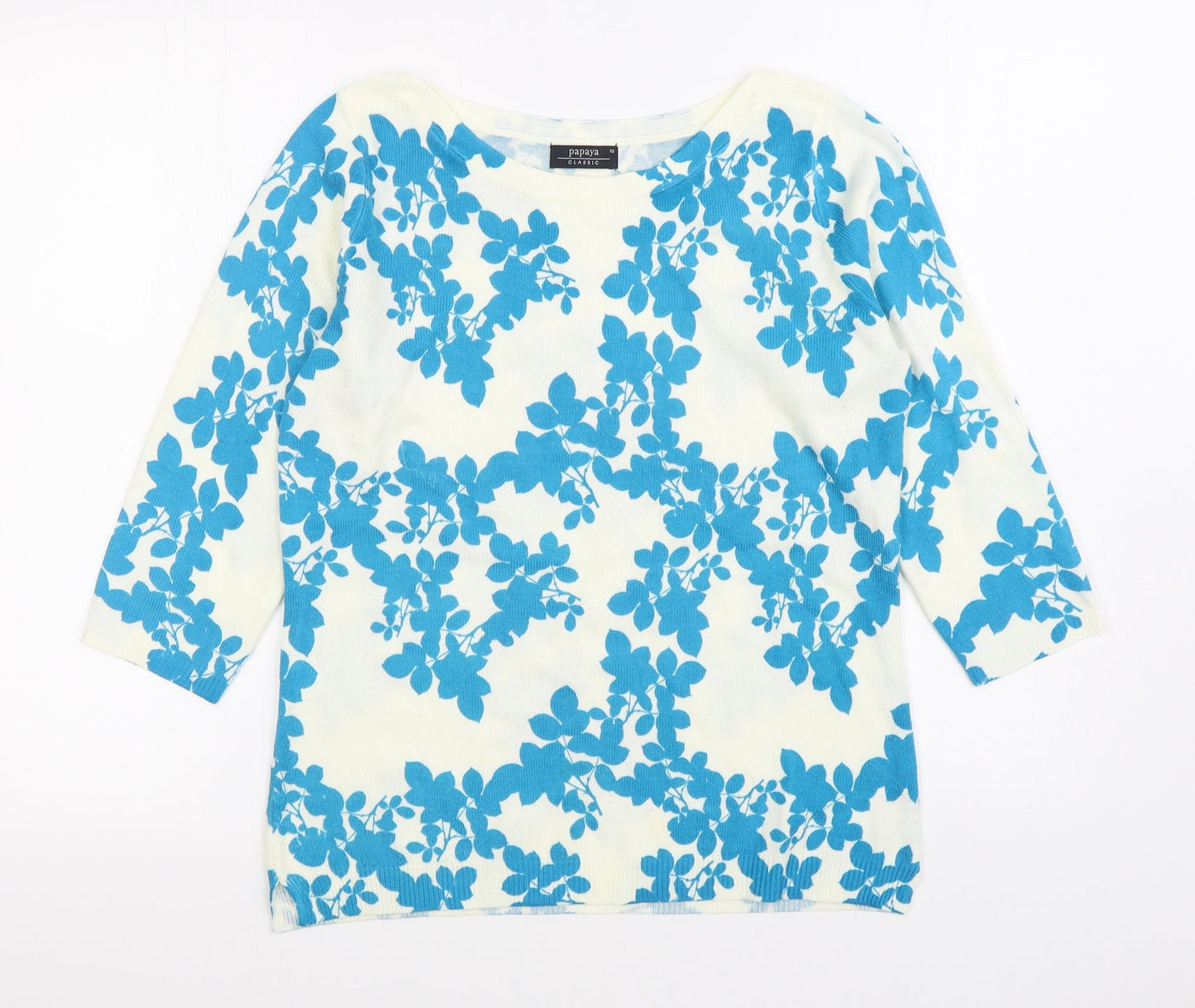 Matalan Womens White Boat Neck Floral Acrylic Pullover Jumper Size 10