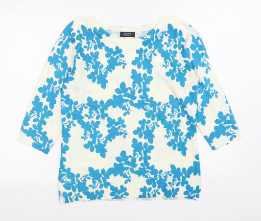 Matalan Womens White Boat Neck Floral Acrylic Pullover Jumper Size 10