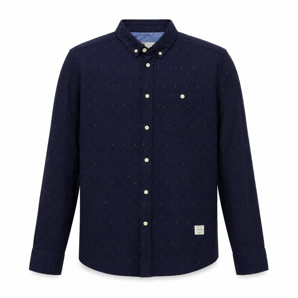 Category A Mens Blue Geometric Cotton Button-Up Size L Collared Button