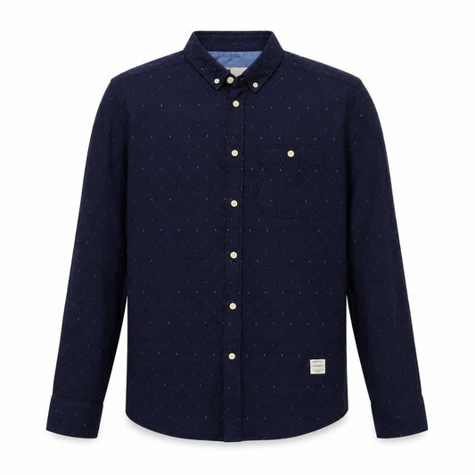 Category A Mens Blue Geometric Cotton Button-Up Size L Collared Button