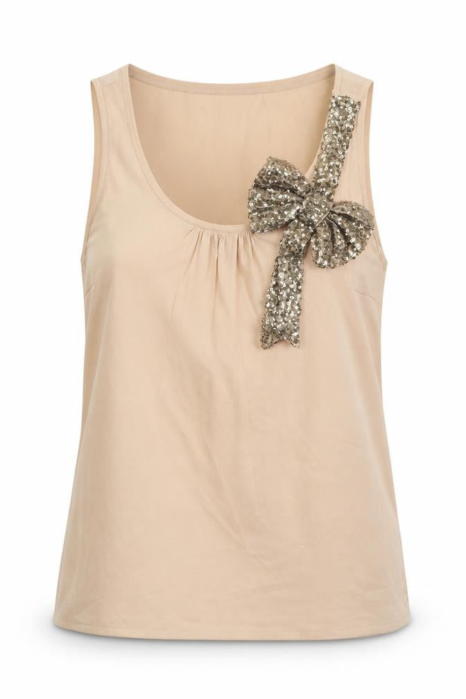 VILA Womens Beige Polyester Basic Blouse Size S Scoop Neck