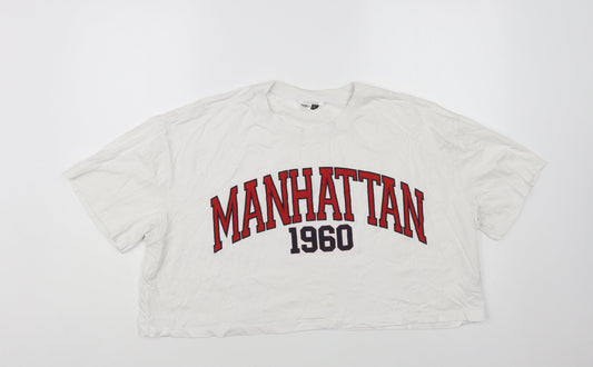 PEP&CO Womens White Cotton Cropped T-Shirt Size L Crew Neck - Manhattan