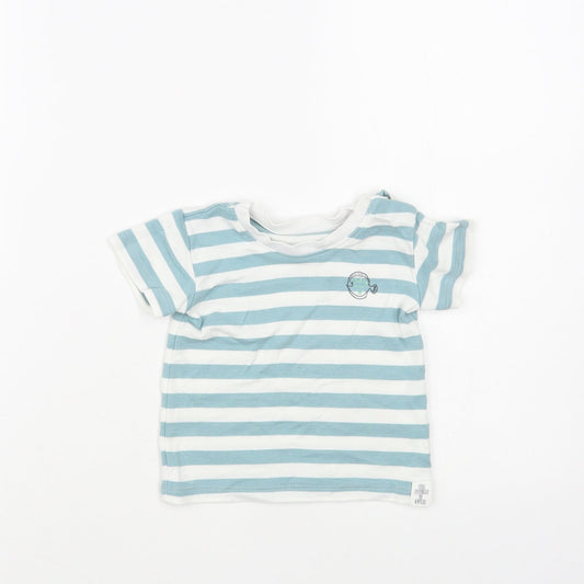 Marks and Spencer Baby White Striped Cotton Pullover T-Shirt Size 3-6 Months Crew Neck Snap