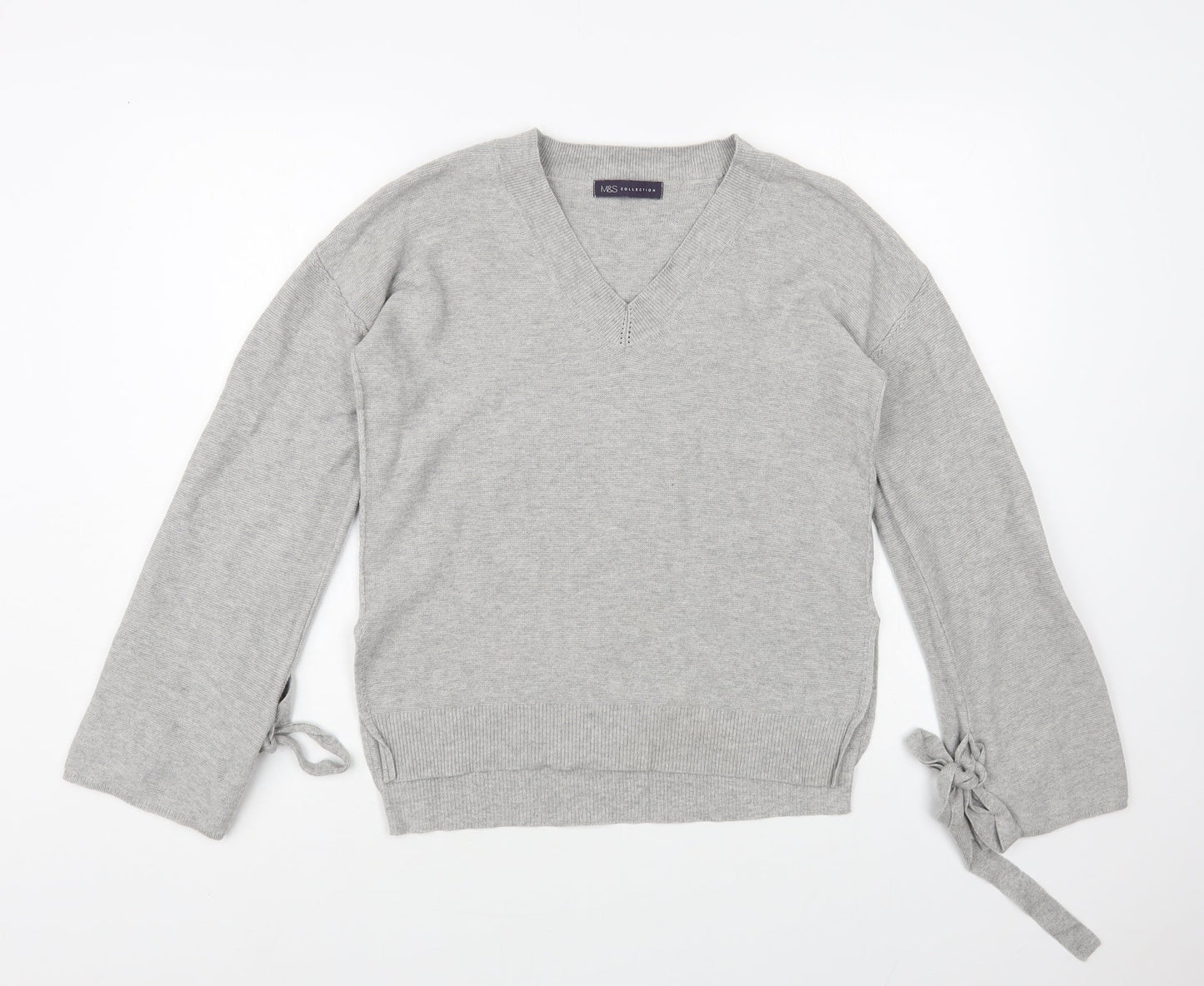 Marks and Spencer Womens Grey V-Neck Cotton Pullover Jumper Size 8