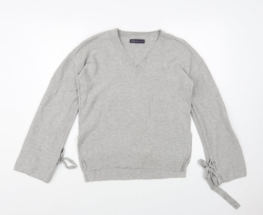 Marks and Spencer Womens Grey V-Neck Cotton Pullover Jumper Size 8