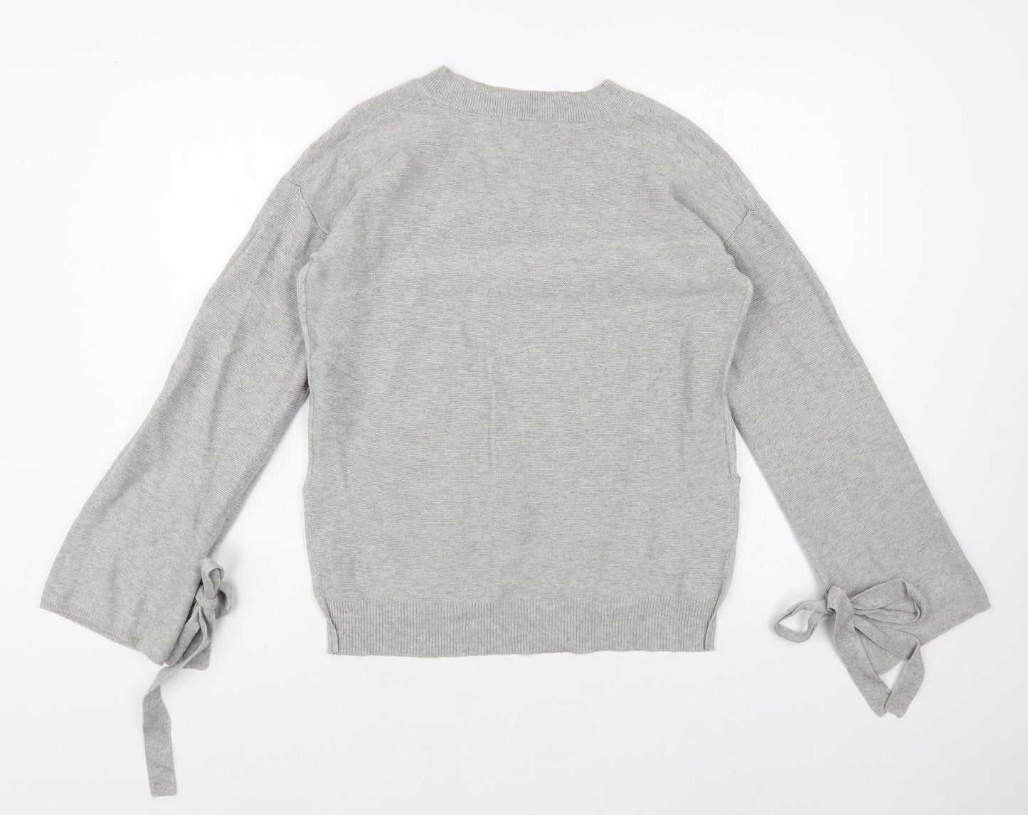 Marks and Spencer Womens Grey V-Neck Cotton Pullover Jumper Size 8