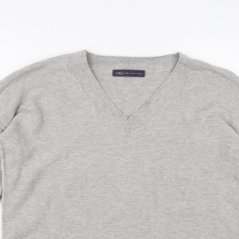 Marks and Spencer Womens Grey V-Neck Cotton Pullover Jumper Size 8