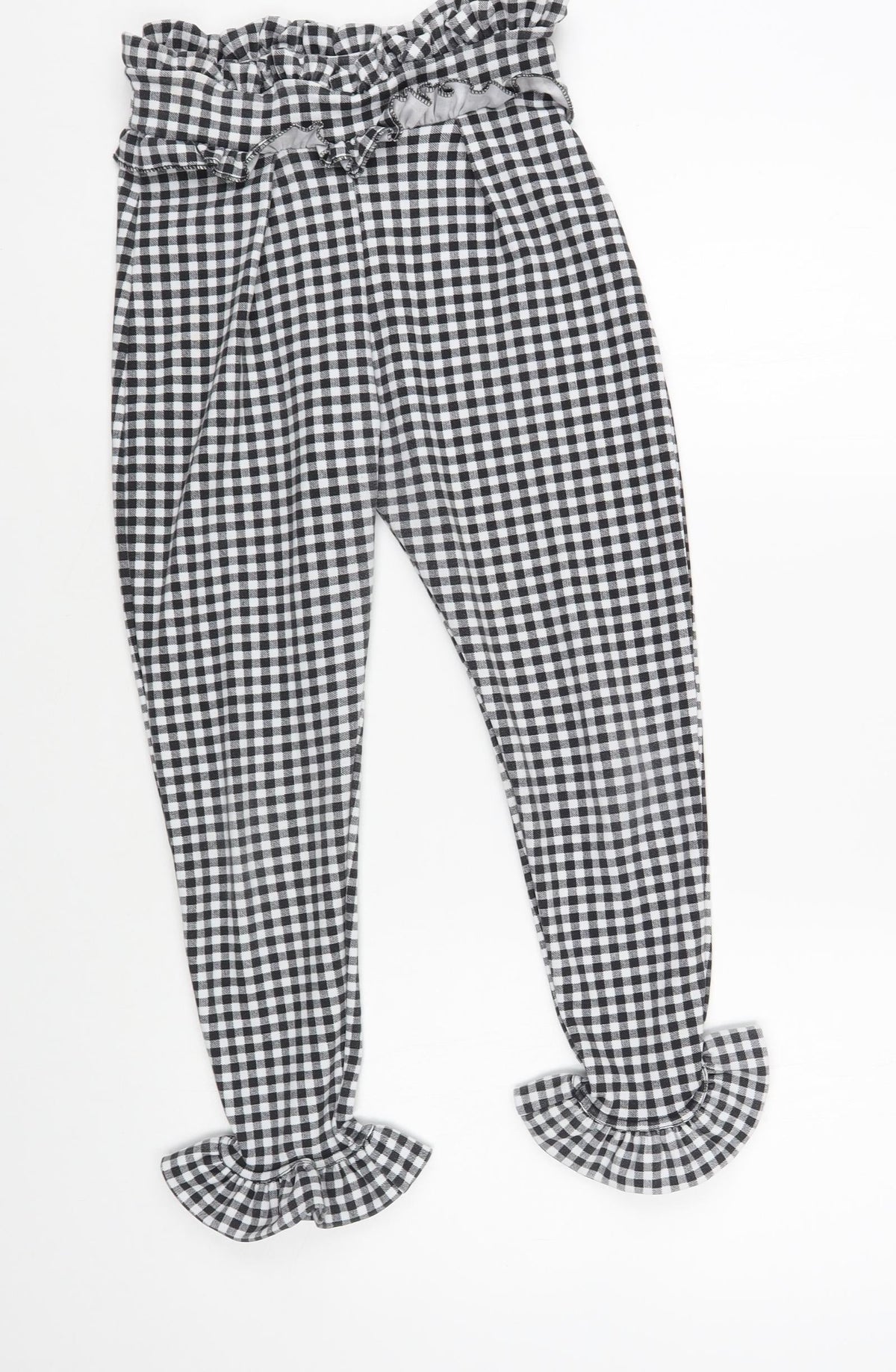 PRETTYLITTLETHING Womens Black Check Polyester Cropped Trousers Size 6 L24 in Regular