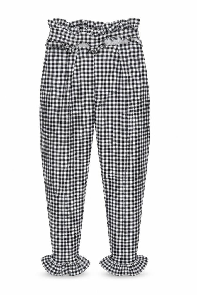 PRETTYLITTLETHING Womens Black Check Polyester Cropped Trousers Size 6 L24 in Regular