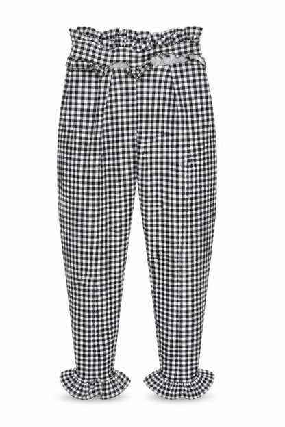 PRETTYLITTLETHING Womens Black Check Polyester Cropped Trousers Size 6 L24 in Regular